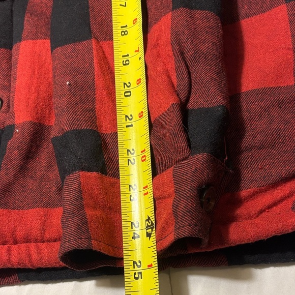 Red and Black Buffalo Plaid Fleece Lined Flannel Button-Up Shirt Shacket - Picture 6 of 14